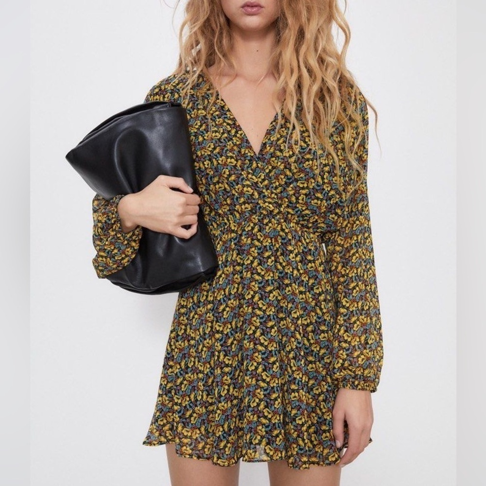Zara Floral Print Long Sleeve Mini Dress NWT